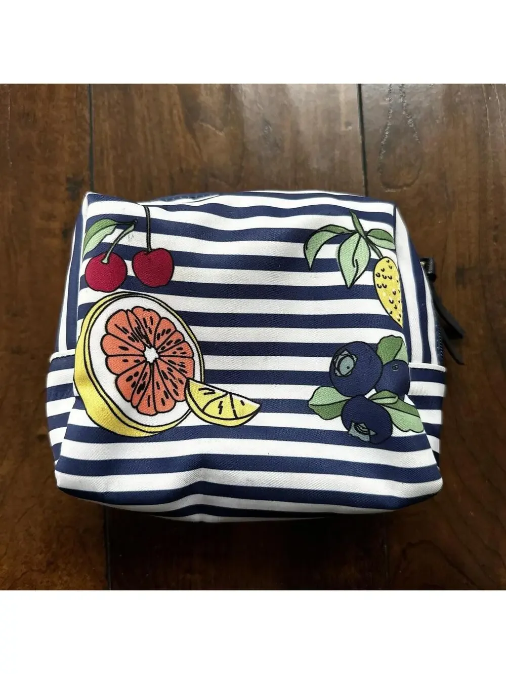 Tory Burch Printed Nylon Cosmetic Case Blue Fruits Wild Cute Print Berries